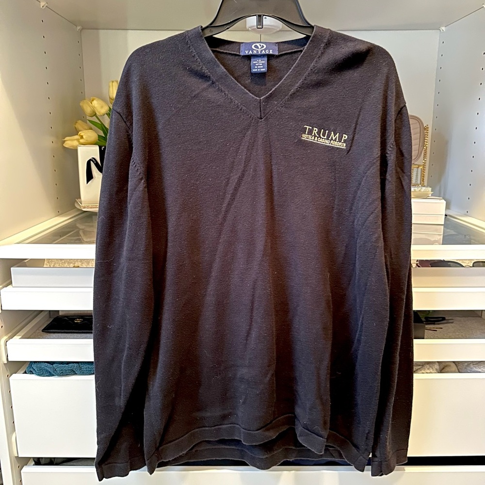 Trump Vintage Vneck Sweater- Trump hotel and casino black sweater